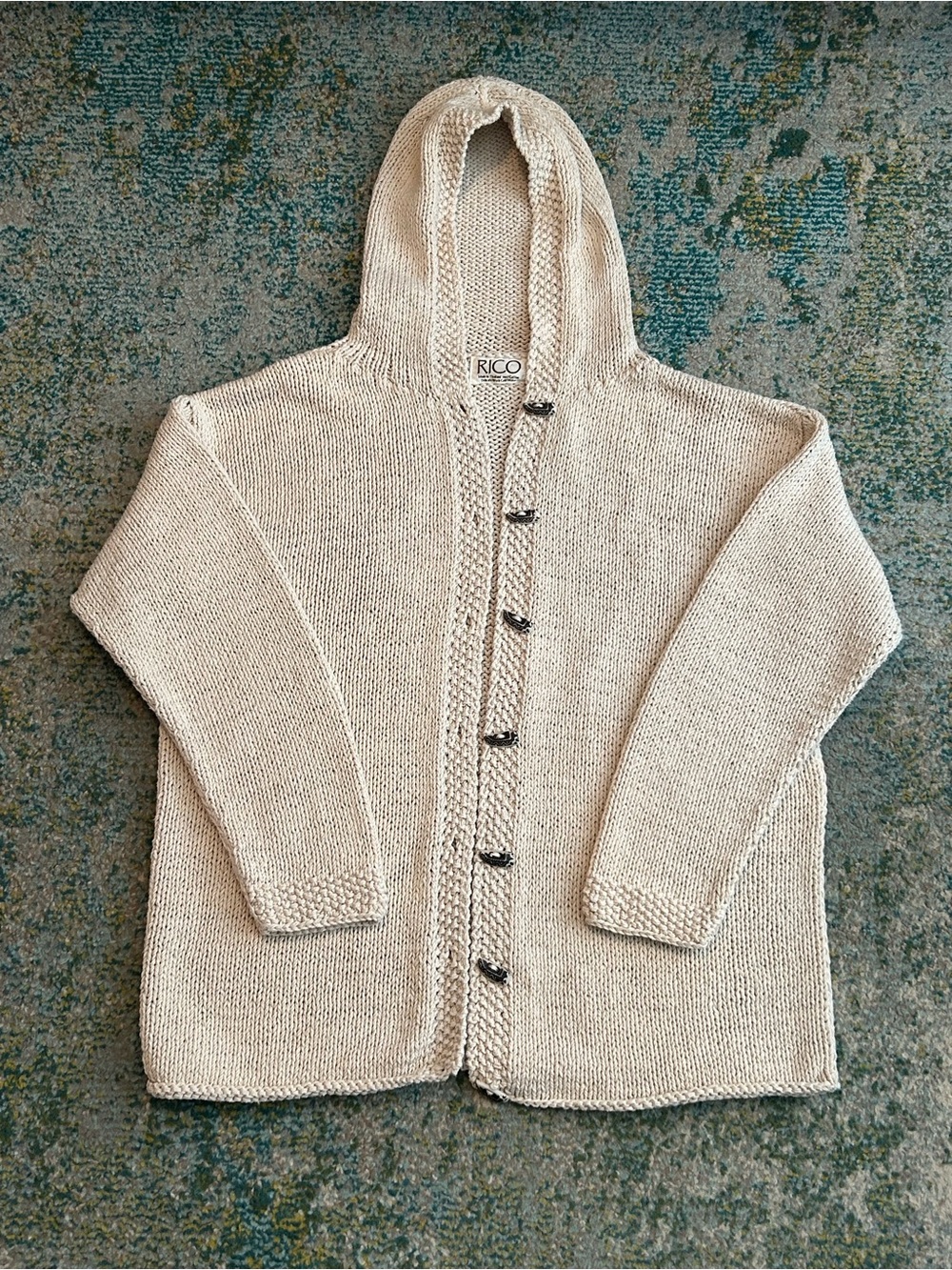 Thick Cotton RICO Hand-Knit Cardigan Hooded Sweater